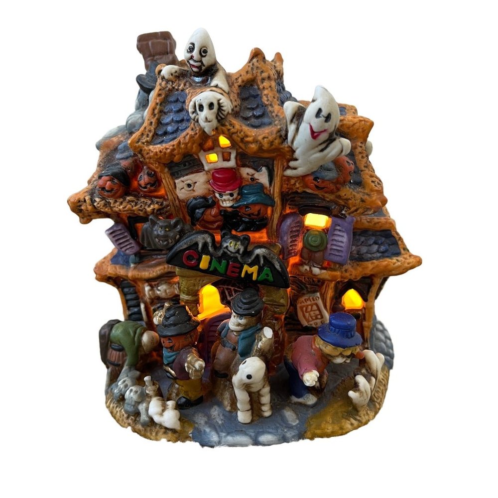 Spooky Hollow Ghost Haunted Cinema Halloween Lighted House Village ceramic Decor